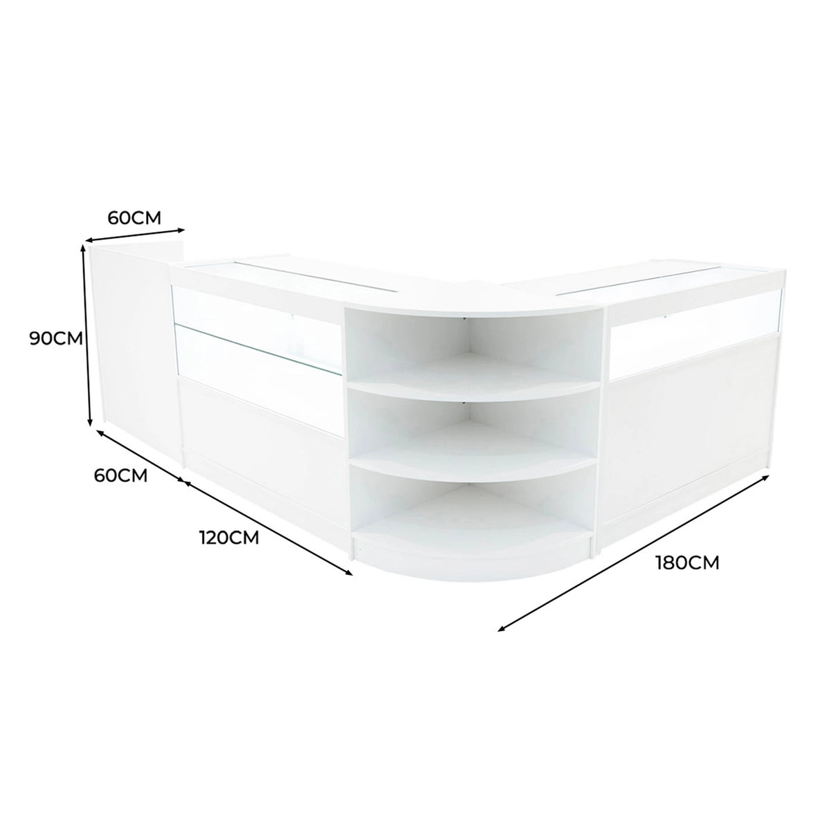 Europa LED Shop Counter Set B1200, C1200, TB60 & LM60 - White