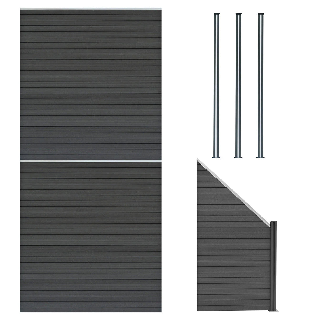 Composite Fence Panels, Angled Piece & LED Posts 6ft x  14.5ft - Grey