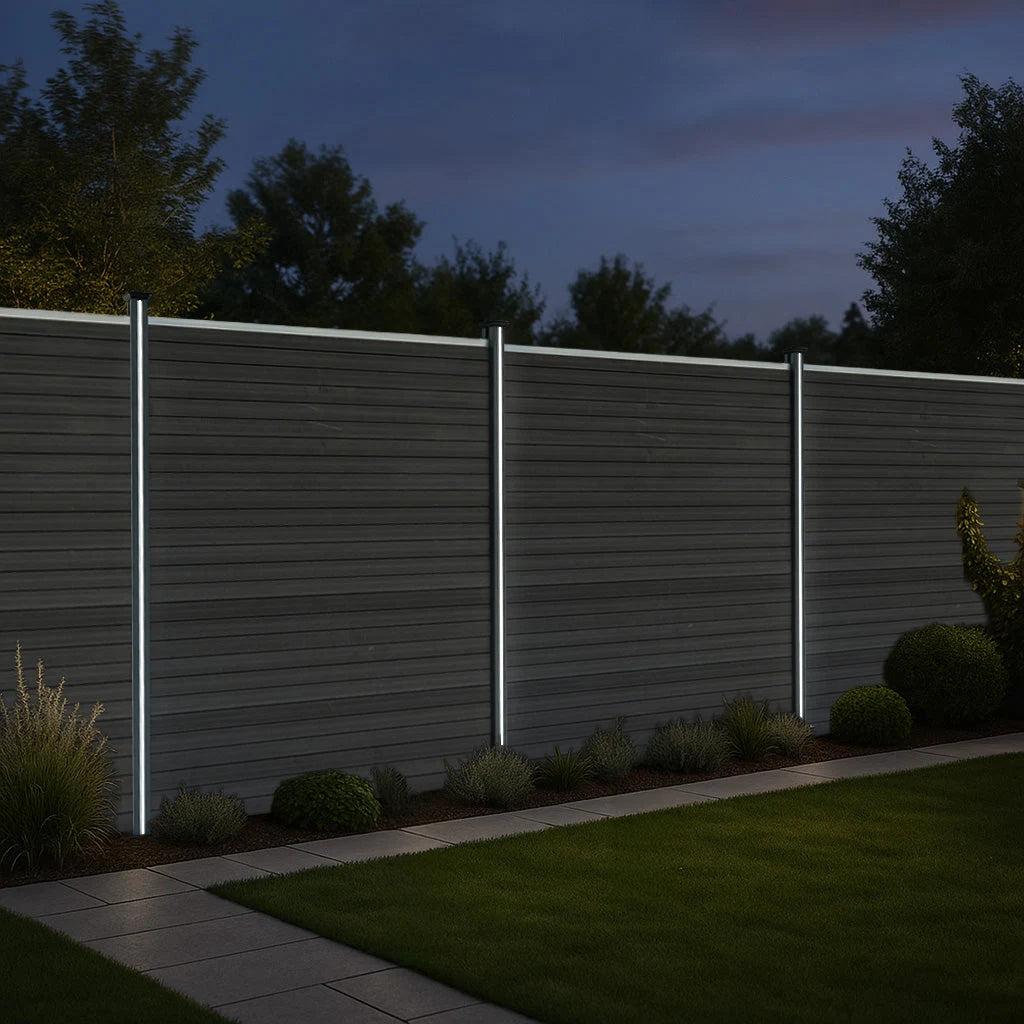 Composite Fence Panels & LED Posts 6ft x 40ft - Grey