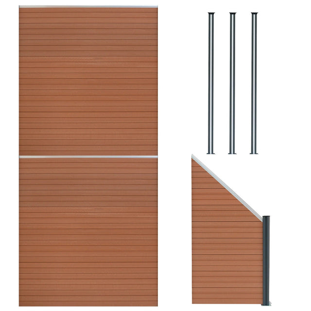 Composite Fence Panels, Angled Piece & LED Posts 6ft x  14.5ft - Brown