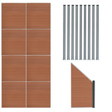 Composite Fence Panels, Angled Piece & LED Posts 6ft x 49ft - Brown