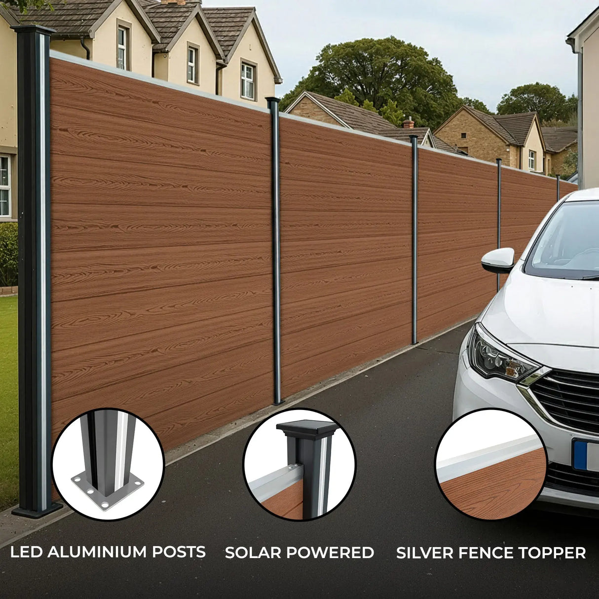 Composite Fence Panels & LED Posts 6ft x 40ft - Brown