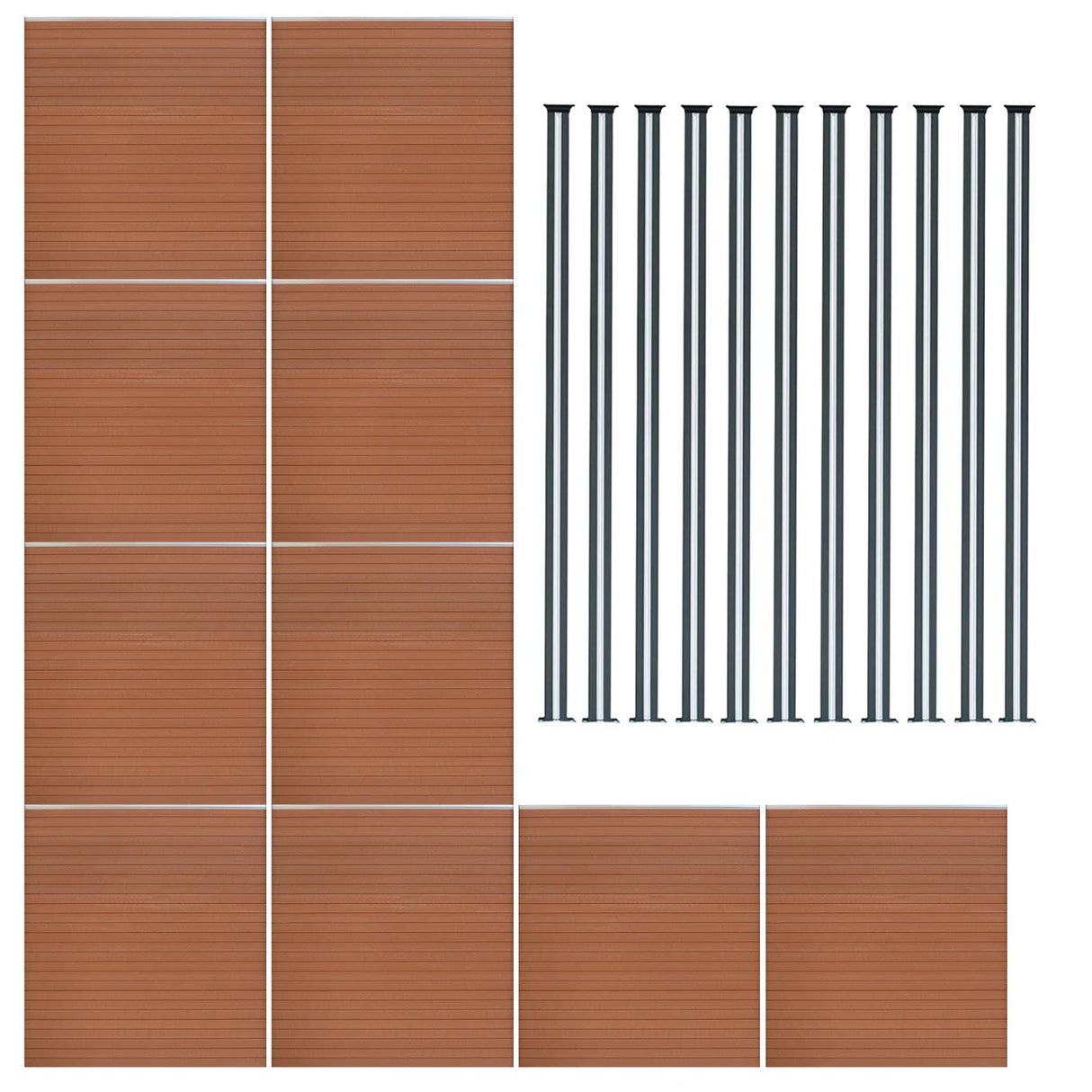 Composite Fence Panels & LED Posts 6ft x 57ft - Brown