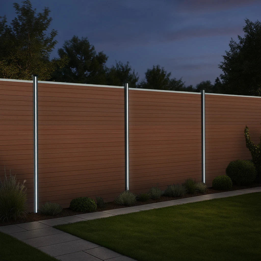 Composite Fence Panels & LED Posts 6ft x 57ft - Brown