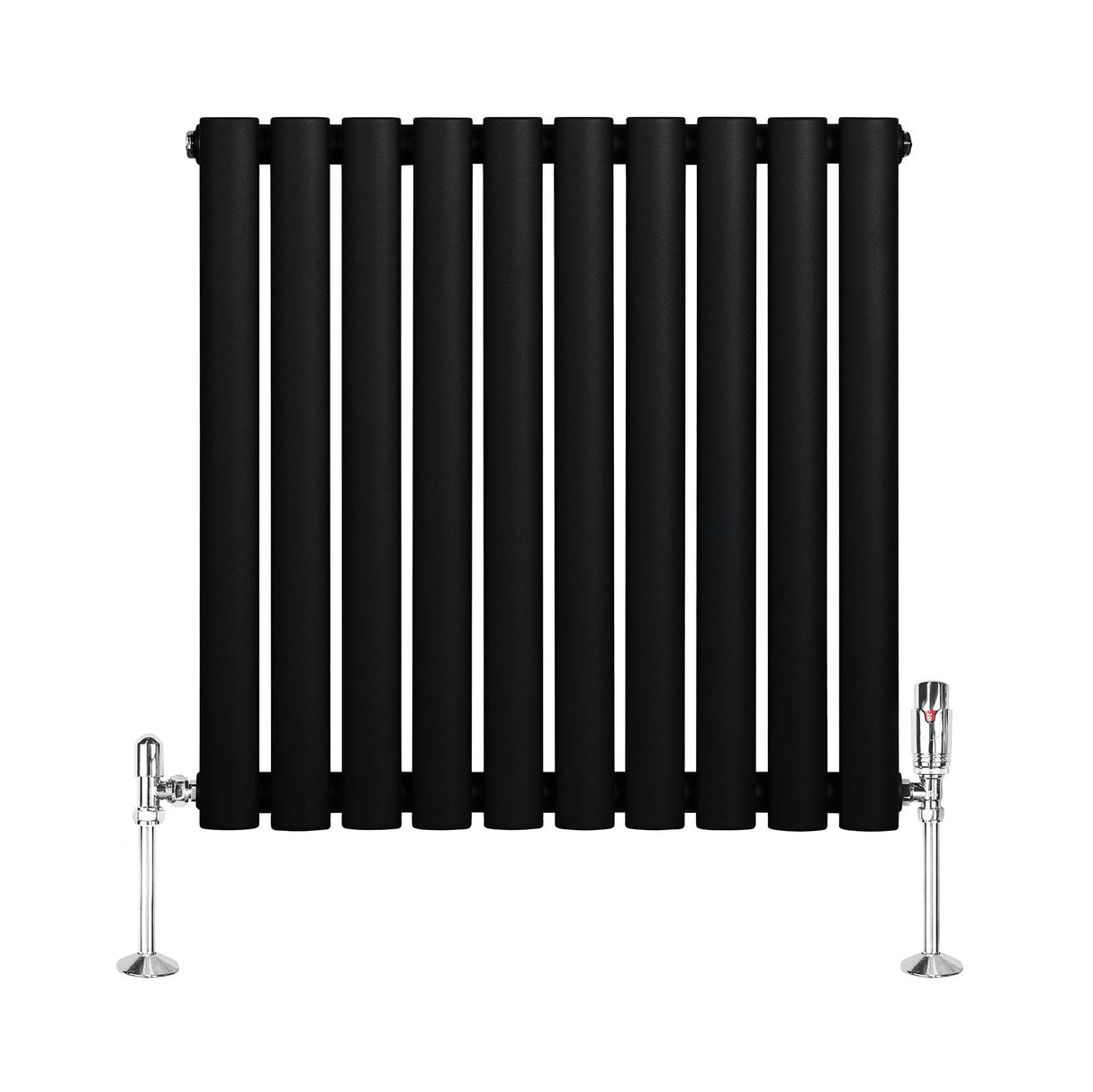 Oval Single Column Radiator & Valves  600mm x 600mm  Black