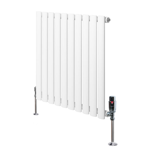 Oval Single Column Radiator & Valves  600mm x 600mm  White
