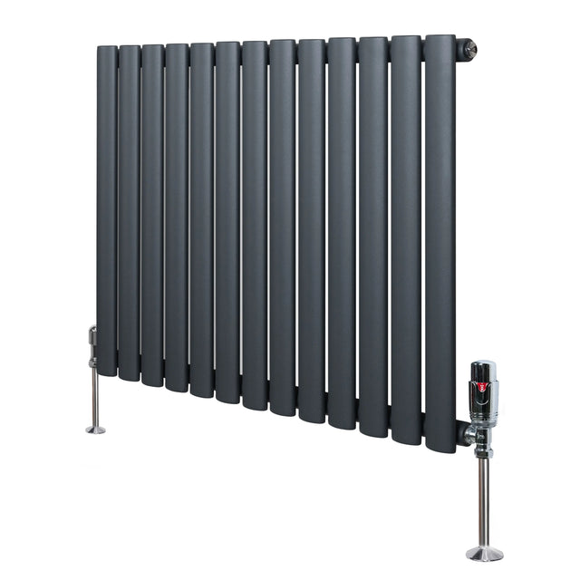 Oval Single Column Radiator & Valves  600mm x 780mm  Anthracite Grey