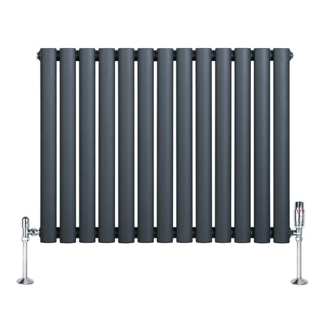 Oval Single Column Radiator & Valves  600mm x 780mm  Anthracite Grey
