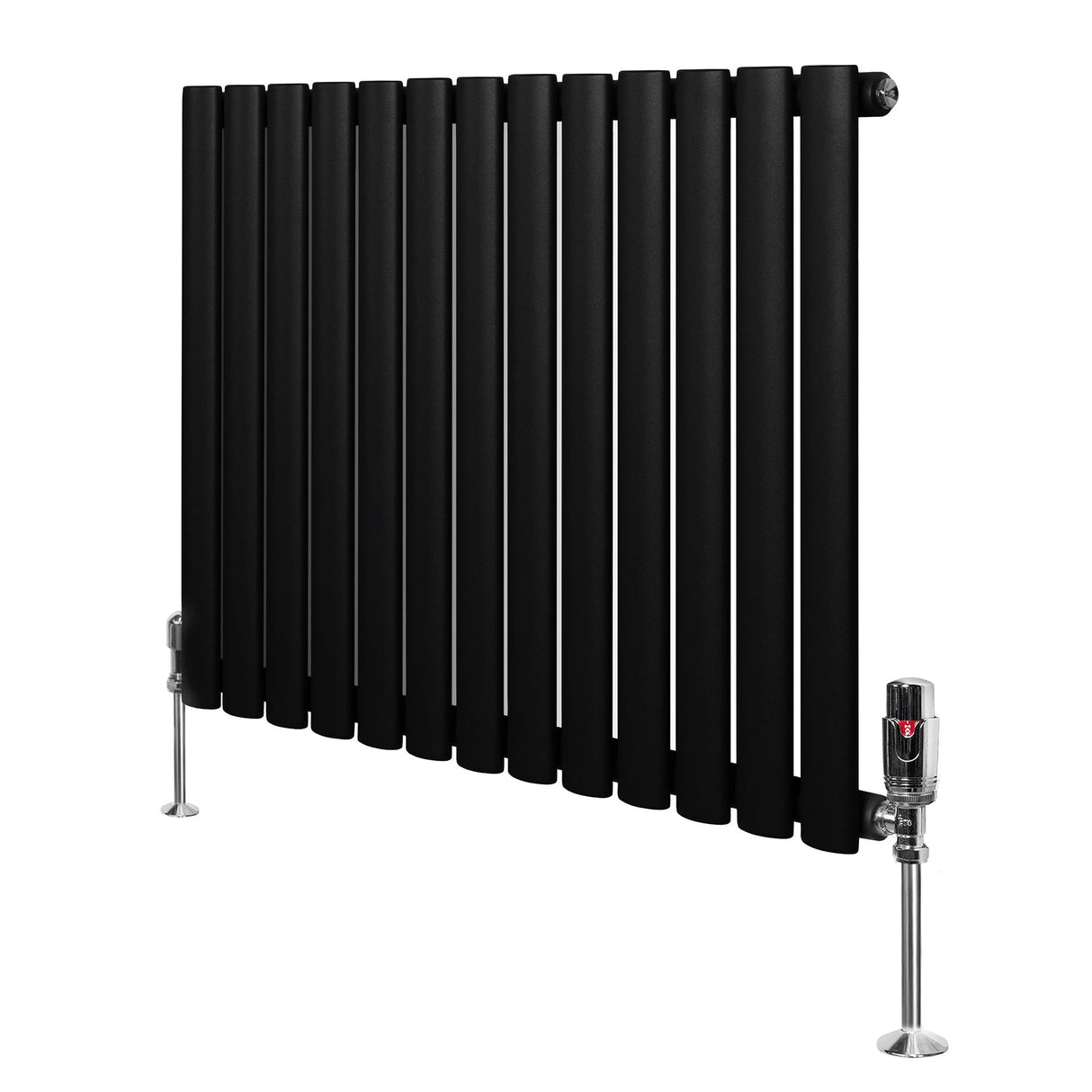 Oval Single Column Radiator & Valves  600mm x 780mm  Black