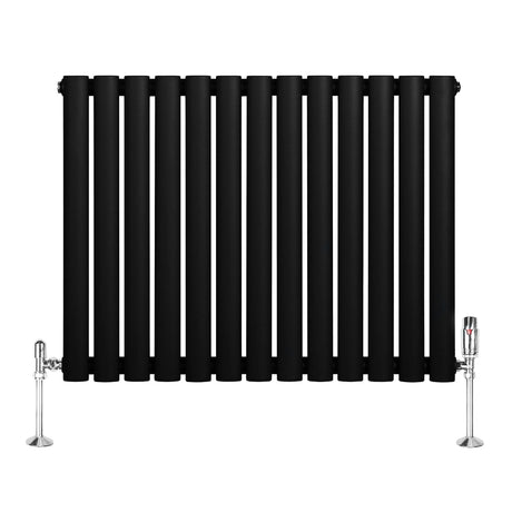 Oval Single Column Radiator & Valves  600mm x 780mm  Black