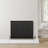 Oval Single Column Radiator & Valves  600mm x 780mm  Black