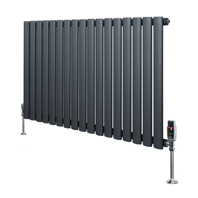 Oval Single Column Radiator & Valves  600mm x 1020mm  Anthracite Grey