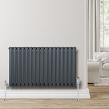Oval Single Column Radiator & Valves  600mm x 1020mm  Anthracite Grey