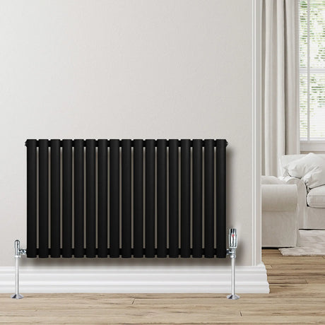 Oval Single Column Radiator & Valves  600mm x 1020mm  Black
