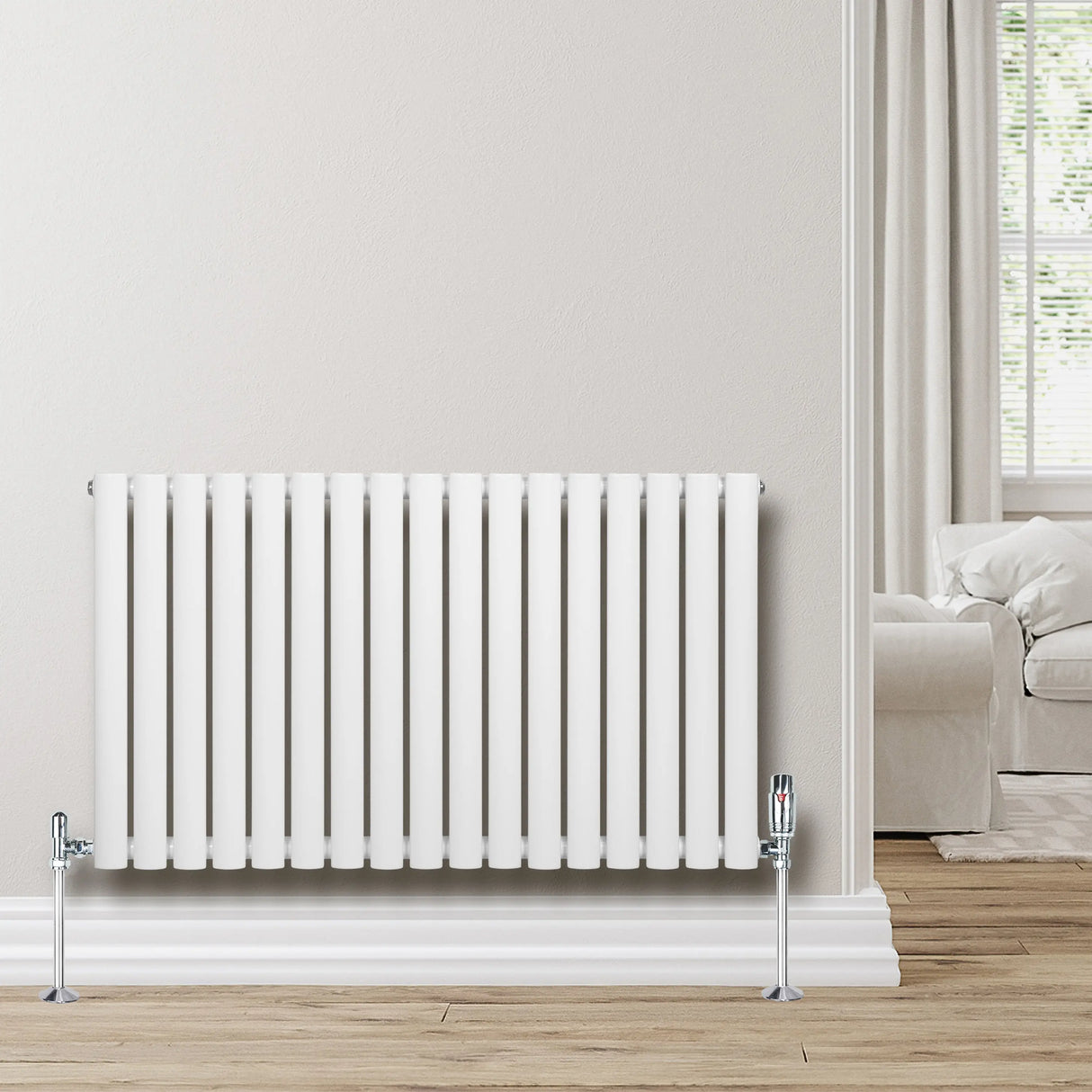 Oval Single Column Radiator & Valves  600mm x 1020mm  White