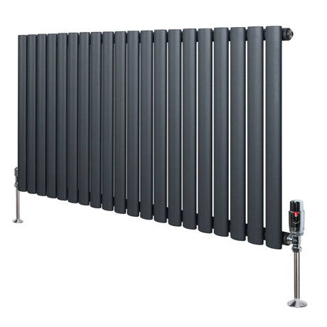 Oval Single Column Radiator & Valves  600mm x 1200mm  Anthracite Grey