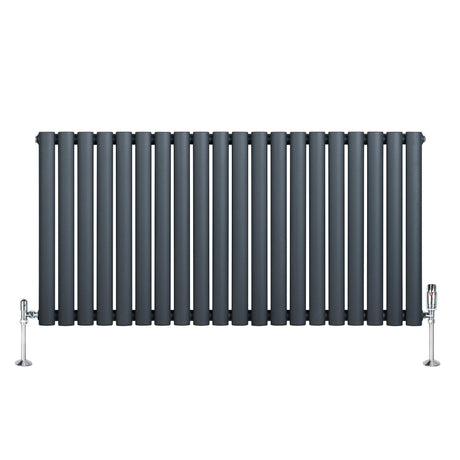 Oval Single Column Radiator & Valves  600mm x 1200mm  Anthracite Grey