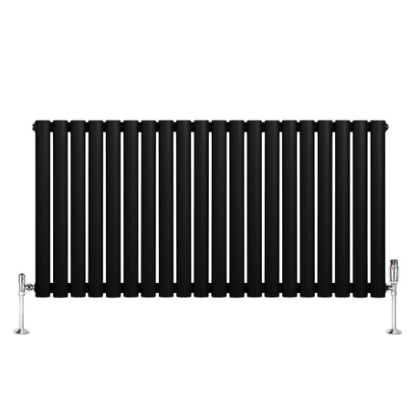Oval Single Column Radiator & Valves  600mm x 1200mm  Black
