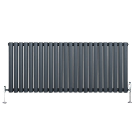 Oval Single Column Radiator & Valves  600mm x 1440mm  Anthracite Grey