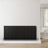 Oval Single Column Radiator & Valves  600mm x 1440mm  Black