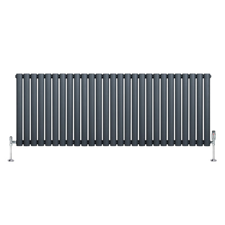 Oval Single Column Radiator & Valves  600mm x 1620mm  Anthracite Grey