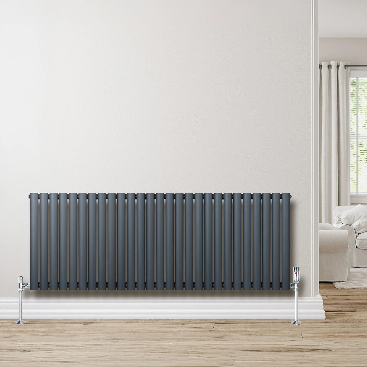 Oval Single Column Radiator & Valves  600mm x 1620mm  Anthracite Grey