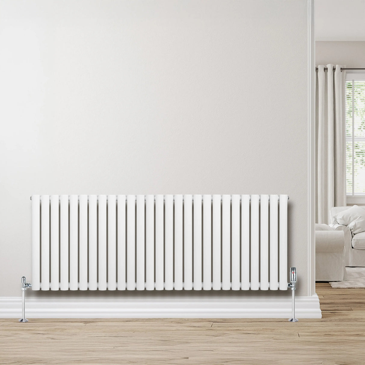 Oval Single Column Radiator & Valves  600mm x 1620mm  White