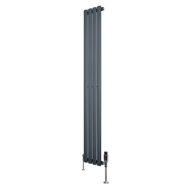 Oval Single Column Radiator & Valves  1600mm x 240mm  Anthracite Grey