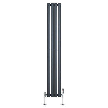 Oval Single Column Radiator & Valves  1600mm x 240mm  Anthracite Grey