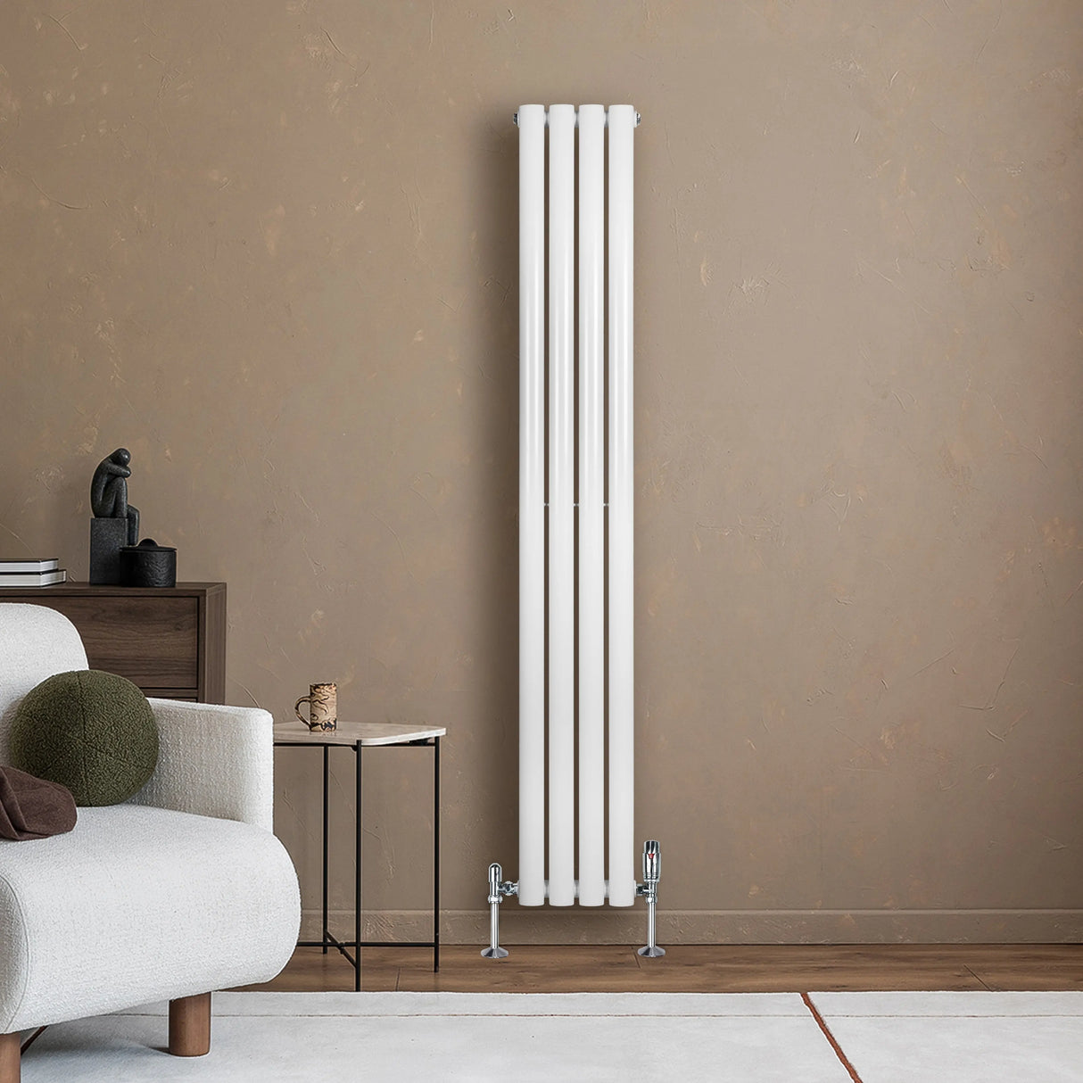 Oval Single Column Radiator & Valves  1600mm x 240mm  White