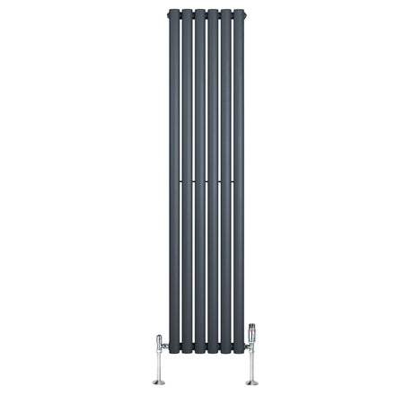 Oval Single Column Radiator & Valves  1600mm x 360mm  Anthracite Grey