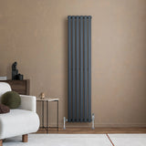 Oval Single Column Radiator & Valves  1600mm x 360mm  Anthracite Grey