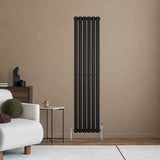 Oval Single Column Radiator & Valves  1600mm x 360mm  Black