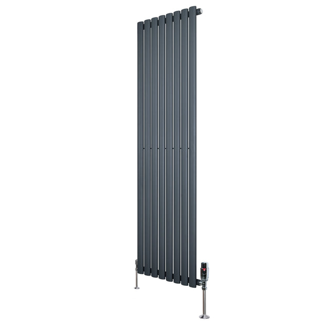 Oval Single Column Radiator & Valves  1600mm x 480mm  Anthracite Grey