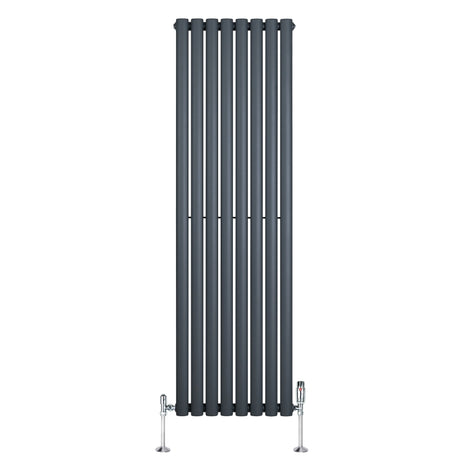 Oval Single Column Radiator & Valves  1600mm x 480mm  Anthracite Grey