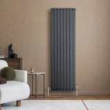 Oval Single Column Radiator & Valves  1600mm x 480mm  Anthracite Grey