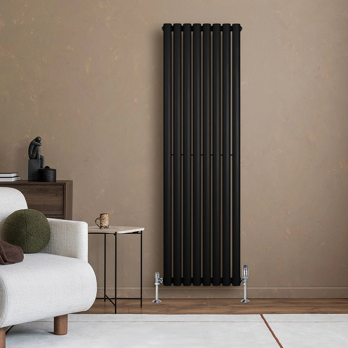 Oval Single Column Radiator & Valves  1600mm x 480mm  Black