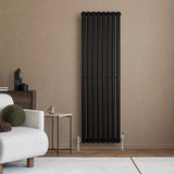Oval Single Column Radiator & Valves  1600mm x 480mm  Black