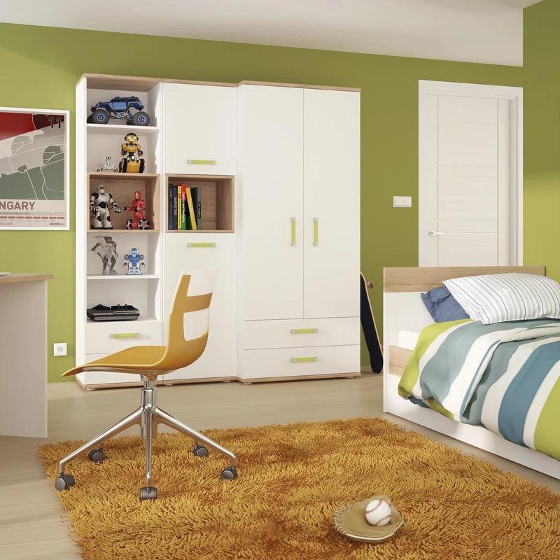 4KIDS Tall 2 Drawer Bookcase with Lemon Handles