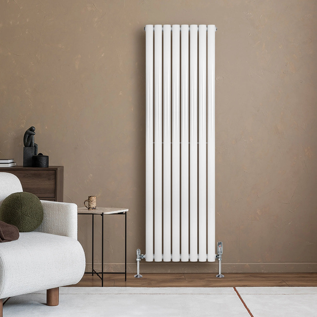 Oval Single Column Radiator & Valves  1600mm x 480mm  White