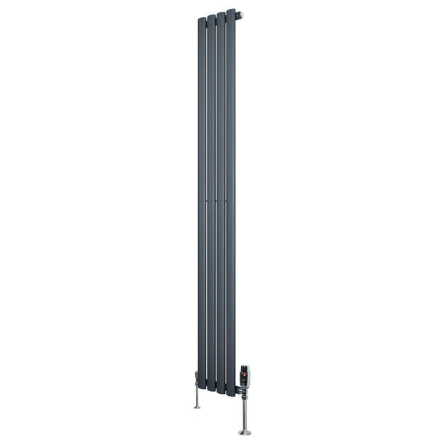 Oval Single Column Radiator & Valves  1800mm x 240mm  Anthracite Grey