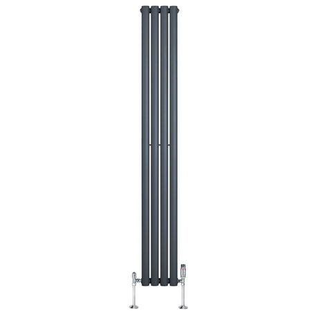 Oval Single Column Radiator & Valves  1800mm x 240mm  Anthracite Grey