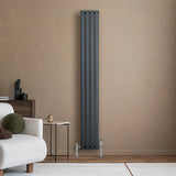 Oval Single Column Radiator & Valves  1800mm x 240mm  Anthracite Grey