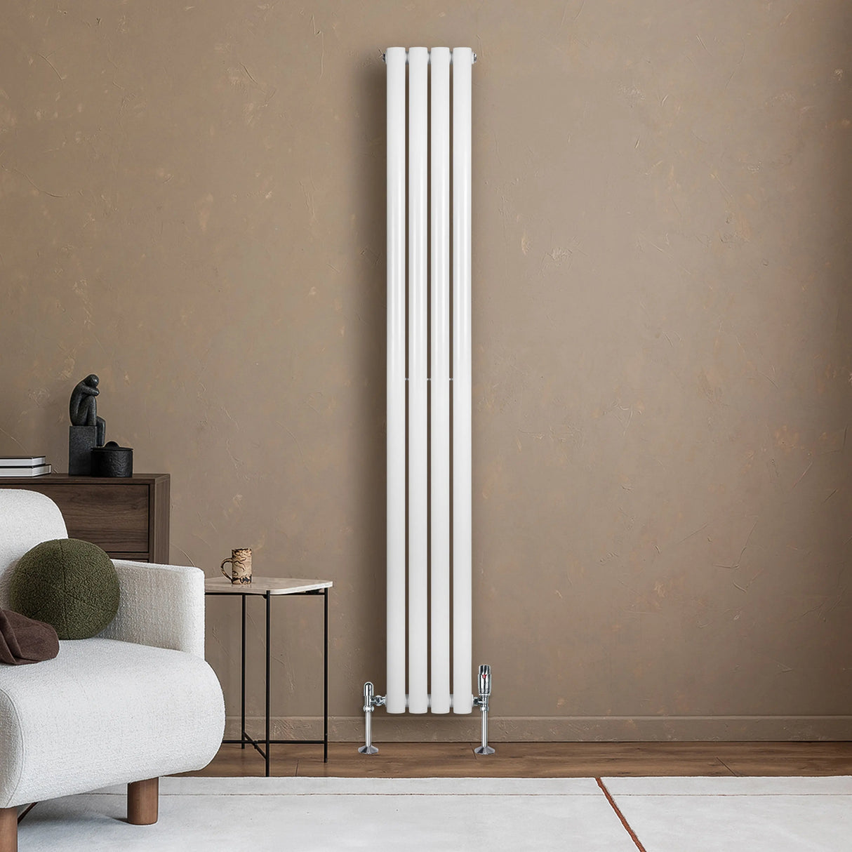 Oval Single Column Radiator & Valves  1800mm x 240mm  White