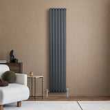 Oval Single Column Radiator & Valves  1800mm x 360mm  Anthracite Grey