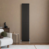 Oval Single Column Radiator & Valves  1800mm x 360mm  Black