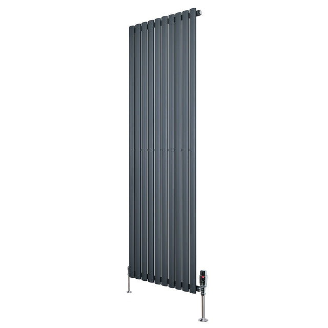 Oval Single Column Radiator & Valves  1800mm x 600mm  Anthracite Grey