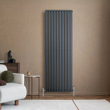 Oval Single Column Radiator & Valves  1800mm x 600mm  Anthracite Grey