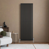 Oval Single Column Radiator & Valves  1800mm x 600mm  Black