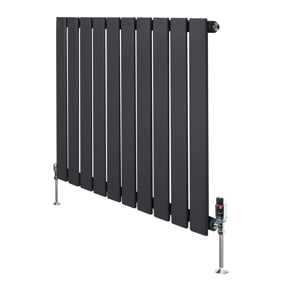 Flat Single Column Radiator & Valves  600mm x 700mm  Anthracite Grey